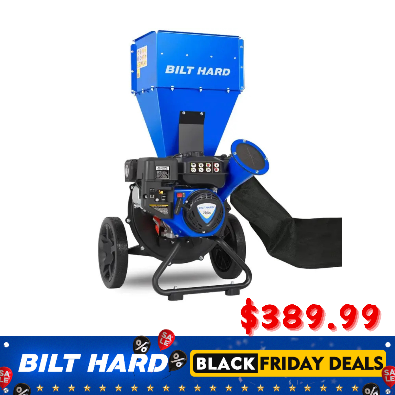 BILT HARD 224cc 7.5hp 3 inch Gas Powered Wood Chipper