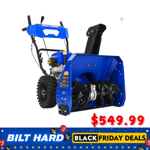 BILT HARD Snow Blower Gas Powered, 24 Inch 2-Stage Self-Propelled 212cc Engine with Electric Start, LED Headlight, 13" Snow Terrain Tires