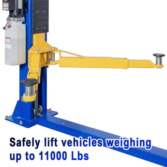 12,000 lbs two-post automotive lift with 220V motor and single-point lock release