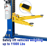11,000 lbs two-post automotive lift with 220V 3HP motor and dual-point lock release