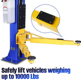 10,000 lbs two-post car lift with dual-point release and overhead design for auto and truck repair shops