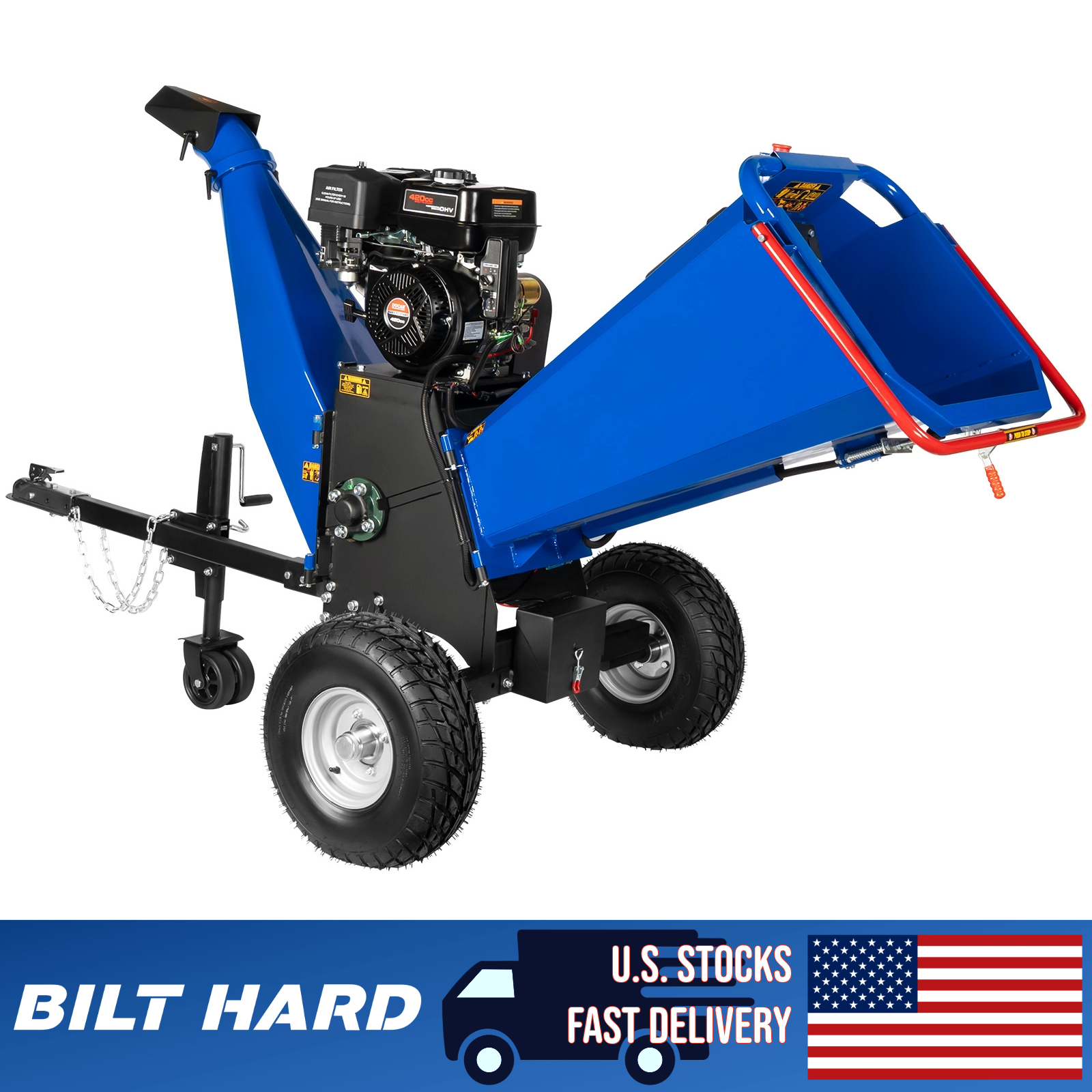 BILT HARD 6-Inch Drum Wood Chipper, 15HP 420cc Ducar Gas Engine with Recoil & Electric Start