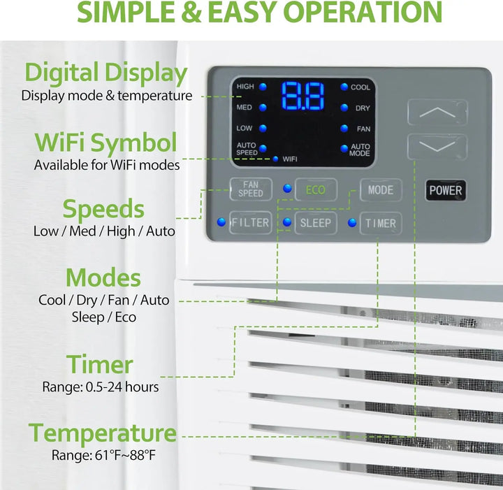 WiFi Enabled 12,000 BTU Window Air Conditioner, Smart Window AC Unit with Remote, Energy Saving, Easy Install Kit, Cools up to 550 Square Feet 