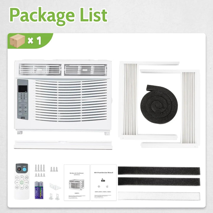 WiFi Enabled 6,000 BTU Window Air Conditioner, Smart Window AC Unit with Remote, Energy Saving, Easy Install Kit, Cools up to 250 Square Feet 