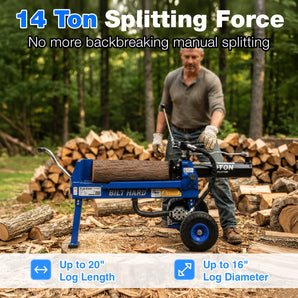 BILT HARD 14-Ton Electric Log Splitter, 120V 15A Motor, 11.7-Second Cycle, 20" × 16" Log Capacity