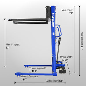 BILT HARD 2,200-Lb Manual Pallet Stacker, 63-Inch Lift Height