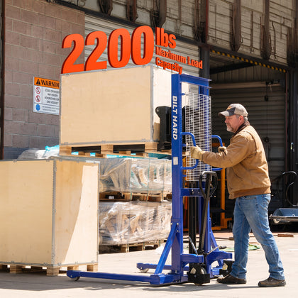 BILT HARD 2,200-Lb Manual Straddle Pallet Stacker, 63'' Lift Height, Adjustable Forks