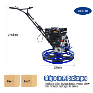 BILT HARD 24-Inch Power Trowel, 6.5HP 196cc Gas Concrete Finishing Machine with Float Pan, 4 Combo Blades, 0–120 RPM