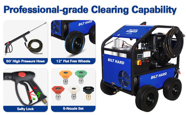 BILT HARD hot water pressure washer professional cleaning features