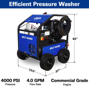BILT HARD 4000 PSI Gas Hot Water Pressure Washer - Signature Blue, 15 HP 420cc Engine, 4 GPM Commercial Power Washer with E-Start