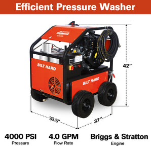 BILT HARD 4000 PSI Gas Hot Water Pressure Washer - Signature Orange, 14 HP Briggs & Stratton Engine, 4 GPM Power Washer with AR Pump