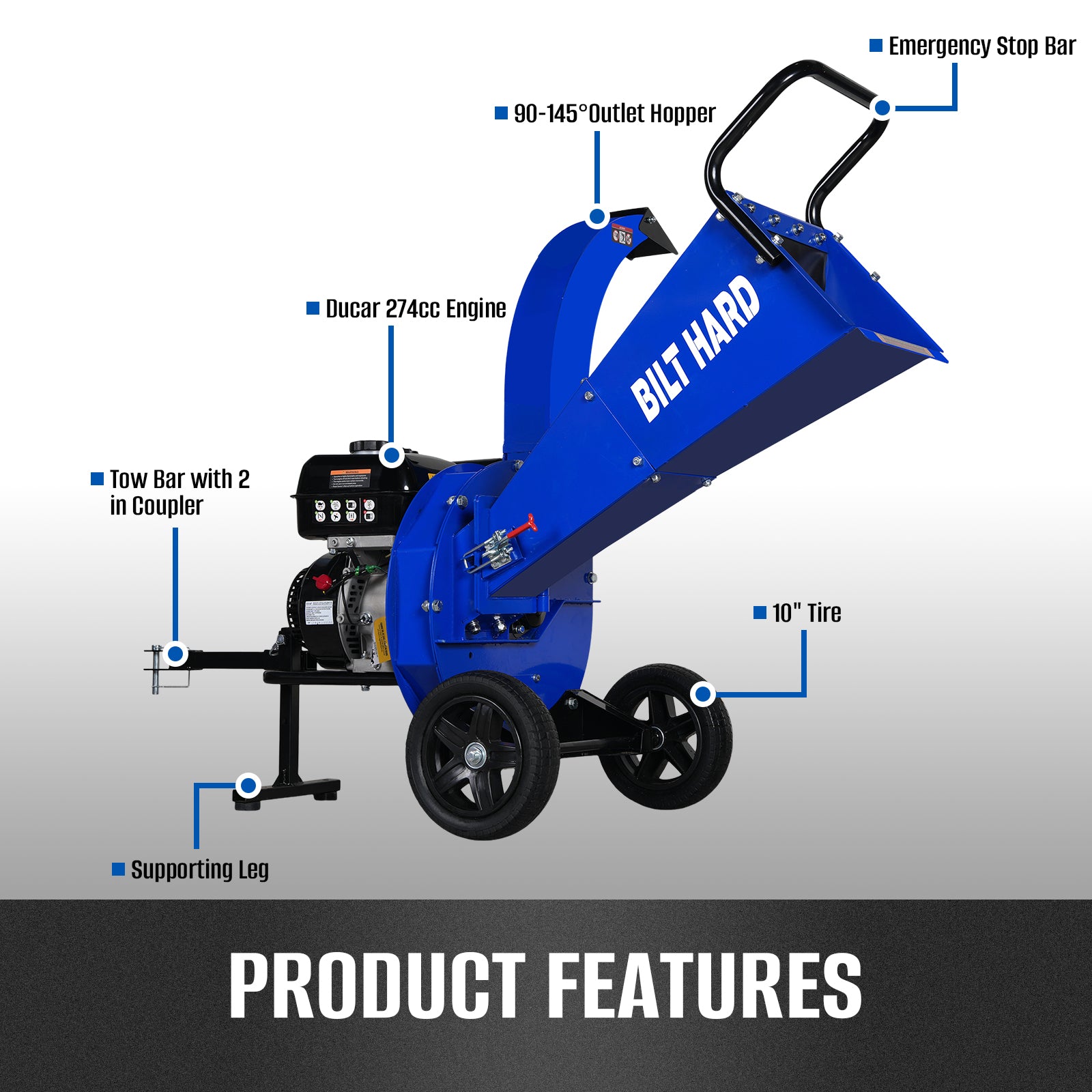4 Inch Chipper BILT HARD 4-Inch Wood Chipper | 9HP DUCAR Engine Branch Shredder