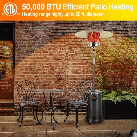 Hykolity 50,000 BTU Propane Patio Heater, Stainless Steel Burner, Triple Protection System, Wheels, Outdoor Heaters for Patio, Garden, Commercial and Residential (Black) 