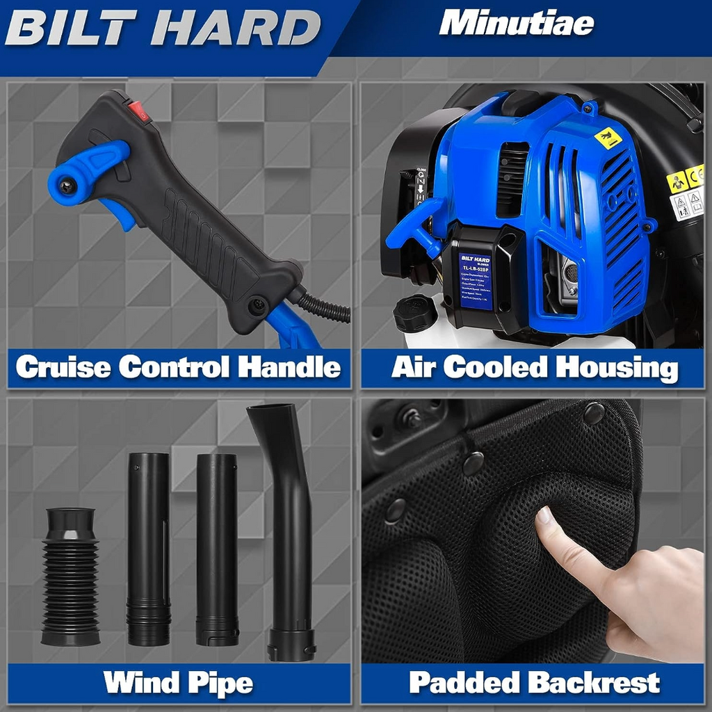 BILT HARD Backpack Leaf Blower, 636 CFM 52cc Blowers for Lawn Care 2.16 HP, 174 MPH Portable Leaf Blower Gas Powered 