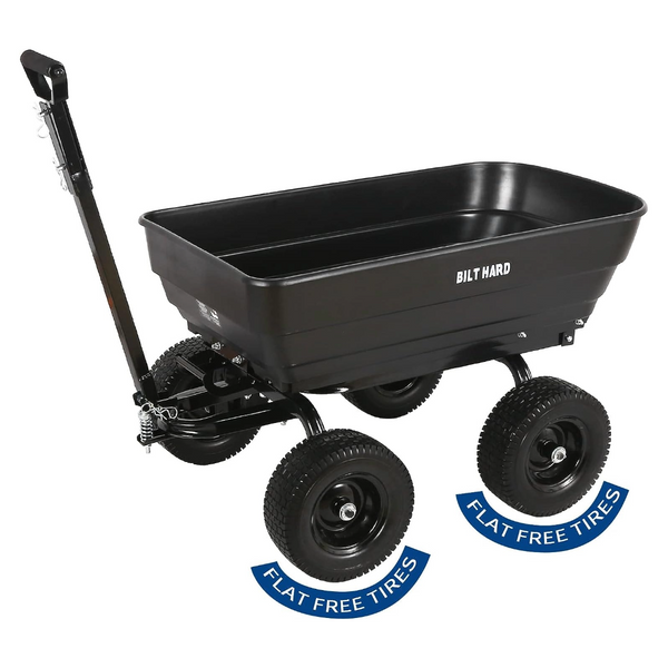 BILT HARD 7 Cu.Ft. 13 No-Flat Tires Poly Yard Dump Cart with 2-in-1 Convertible Handle, 1200 lbs Capacity Heavy Duty Garden Carts and Wagons Black